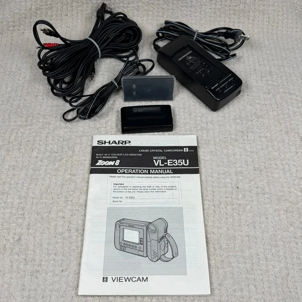 Sharp Viewcam VL-E35U 8mm LCD Camcorder Zoom 8 Hi-Fi Monaural with Box Manual